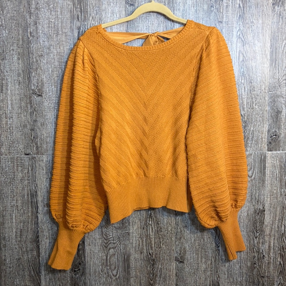 Happy Nature Dramatic Bell Sleeve oversized cropped knit sweater with bow tie